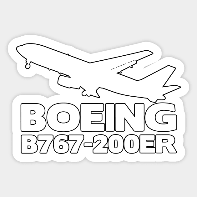 Boeing B767-200ER Silhouette Print (White) Sticker by TheArtofFlying